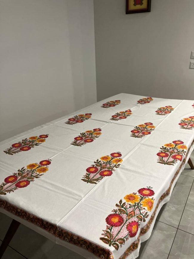 Timeless Blossoms Table Cover - Handblocked (6-Seater)