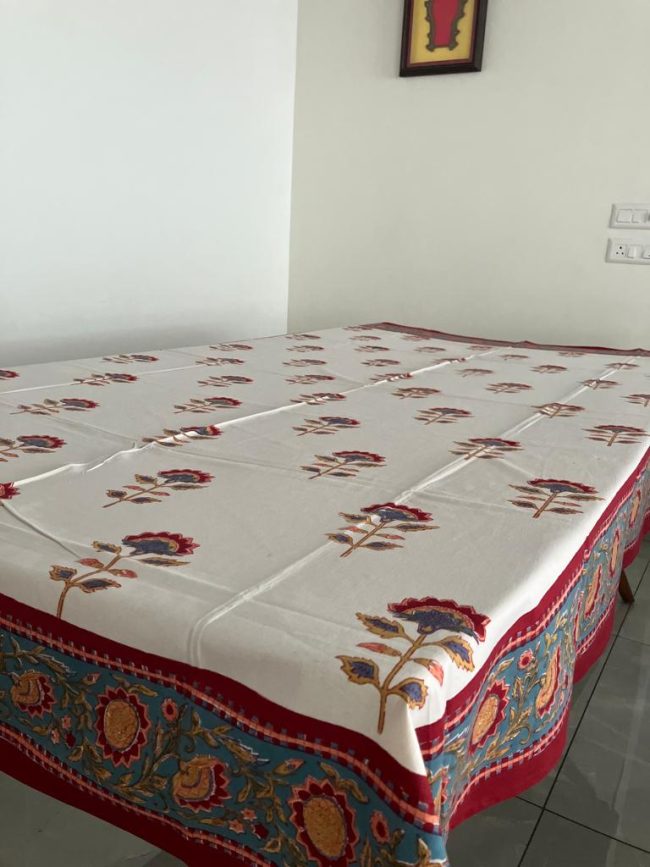 Maroon Sunflower Table Cover - Handblocked (6-Seater)