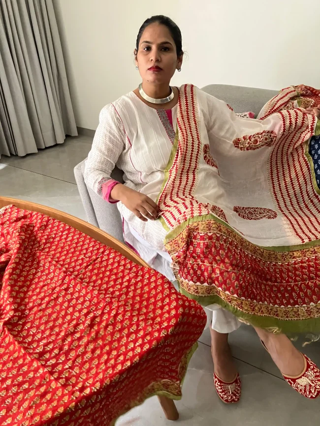 Chanderi Cot Silk Suit Sets - Unstitched - Image 3