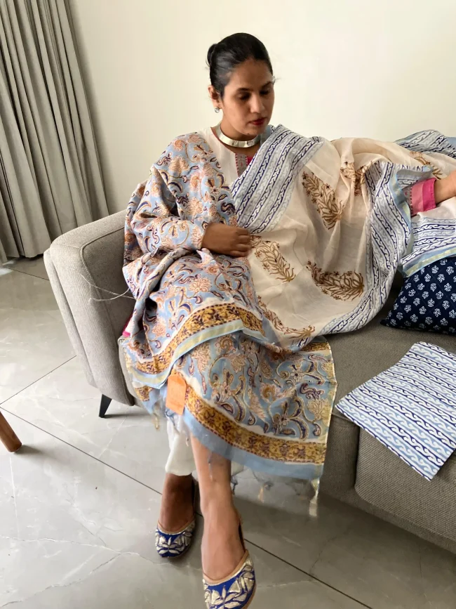 Chanderi Cot Silk Suit Sets - Unstitched - Image 5