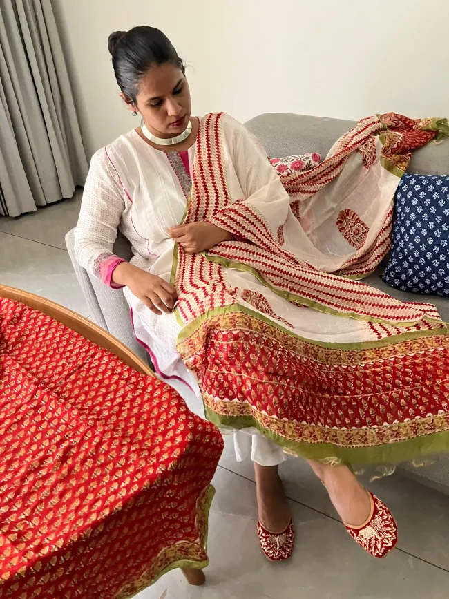 Chanderi Cot Silk Suit Sets - Unstitched - Image 2
