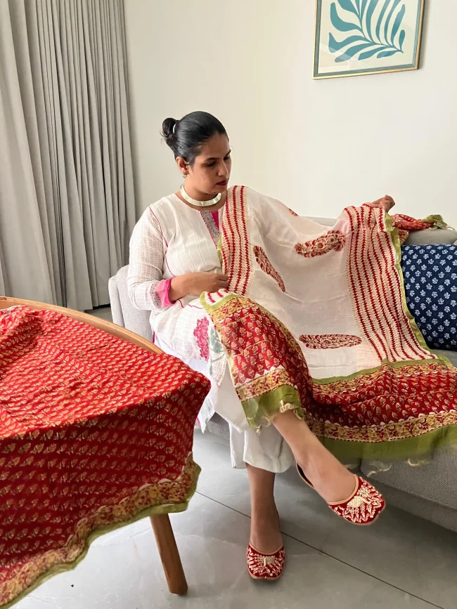 Chanderi Cot Silk Suit Sets - Unstitched - Image 5