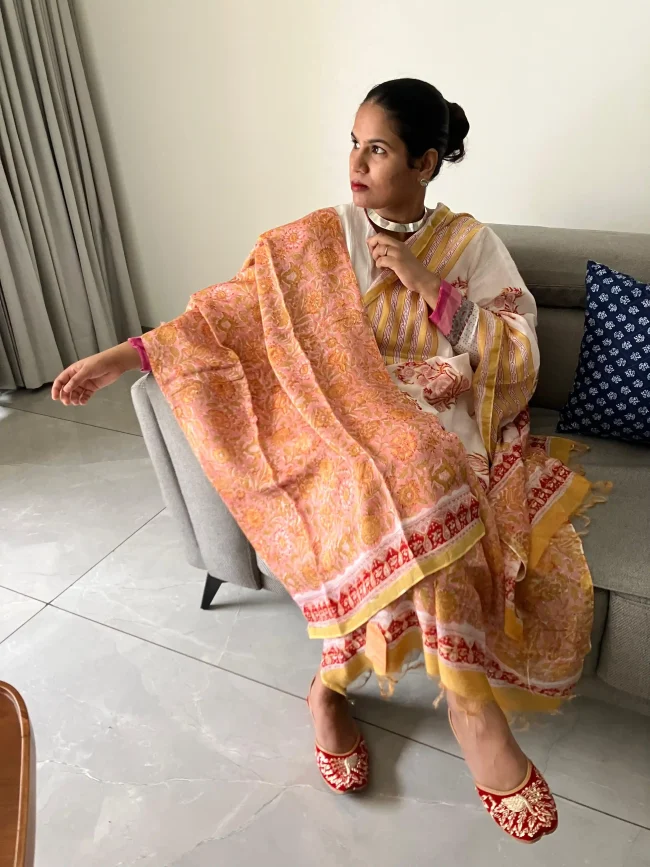 Chanderi Cot Silk Suit Sets - Unstitched - Image 4