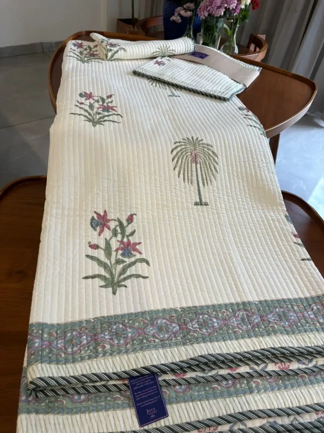 Serene Palm - King Size - Bed Cover (Line Quilting)