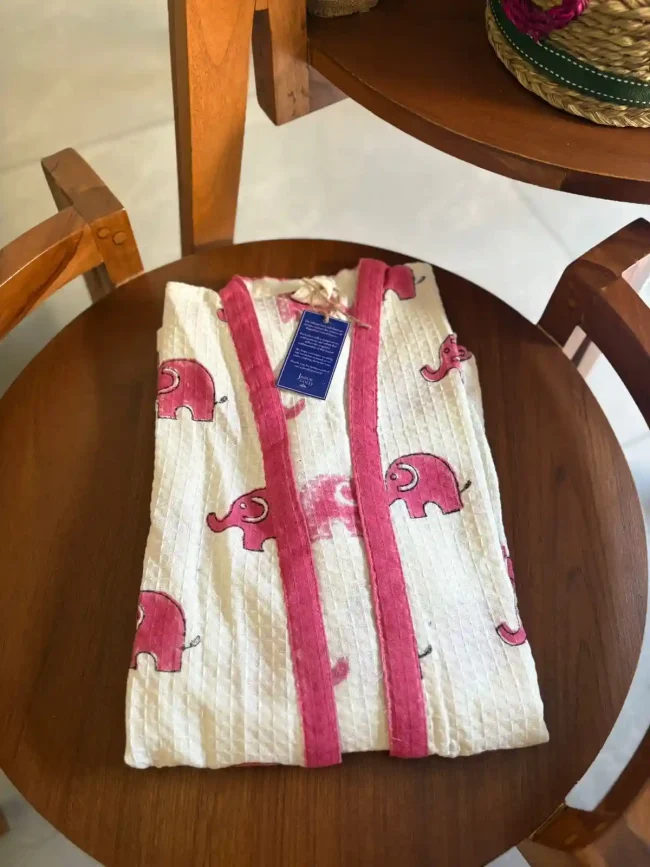 Medium - Playful Prints Cotton Bathrobe - Handblocked